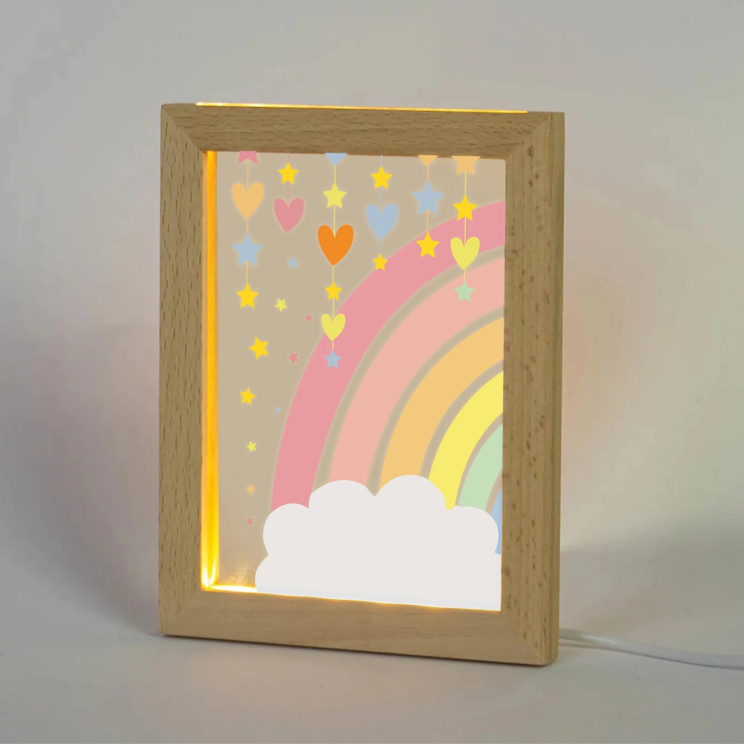 2D Flat Rainbow Cloud LED Acrylic Night Light Wood Photo Frame
