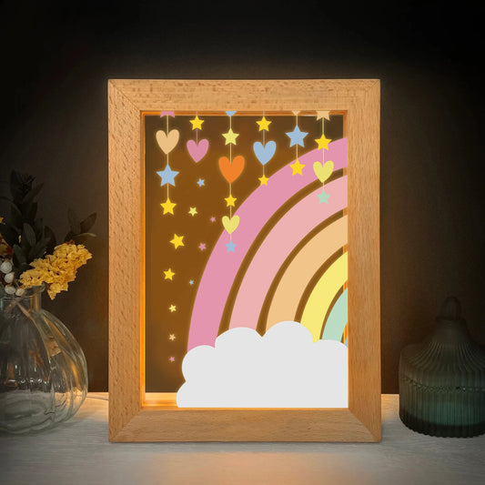 2D Flat Rainbow Cloud LED Acrylic Night Light Wood Photo Frame