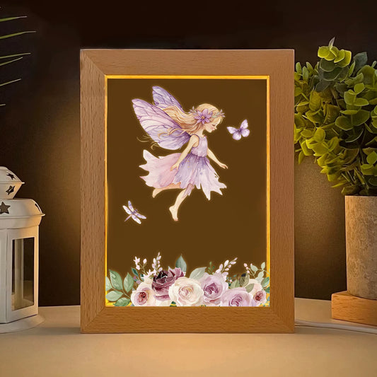 2D Flat Purple Fairy LED Wood Photo Frame