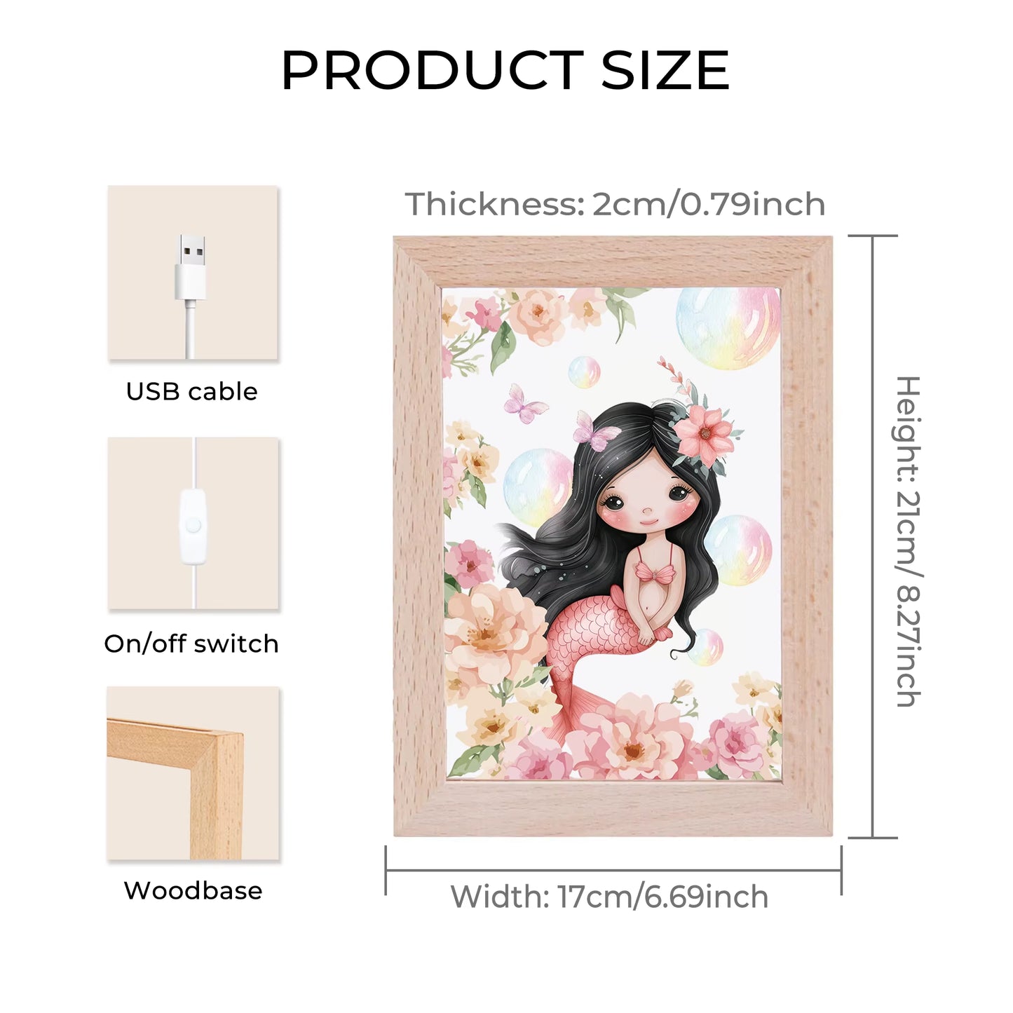 2D Flat Mermaid LED Wood Photo Frame