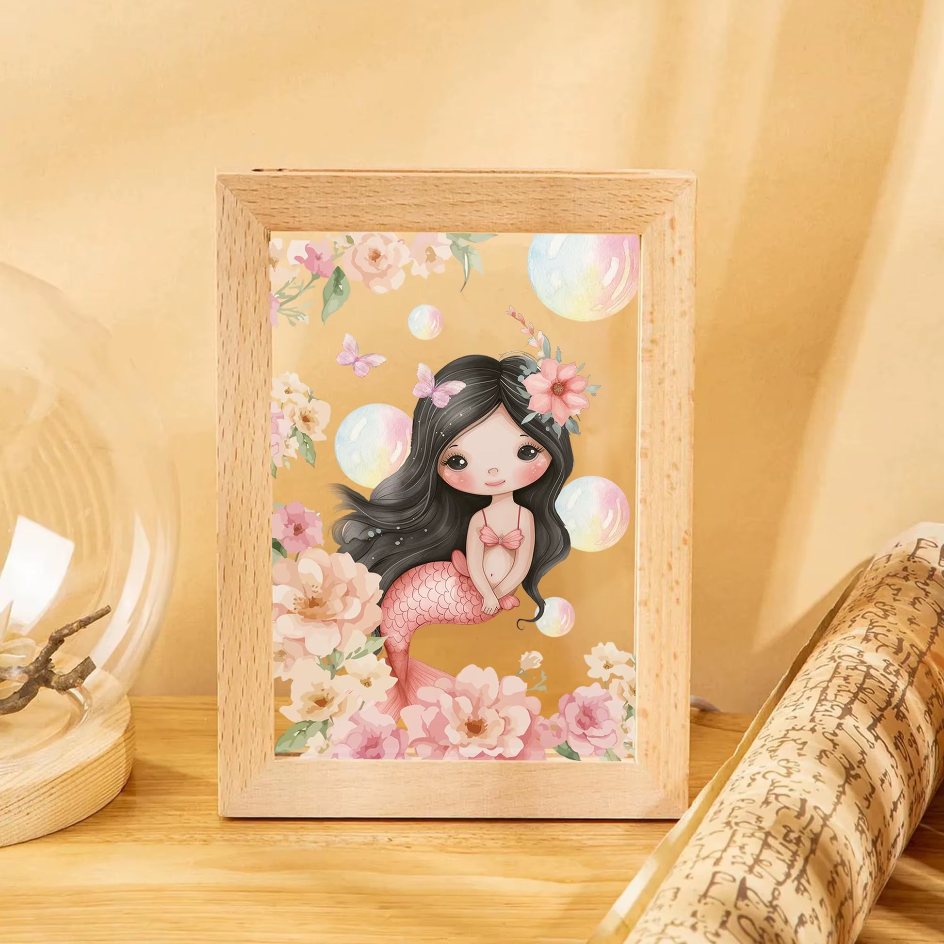 2D Flat Mermaid LED Wood Photo Frame