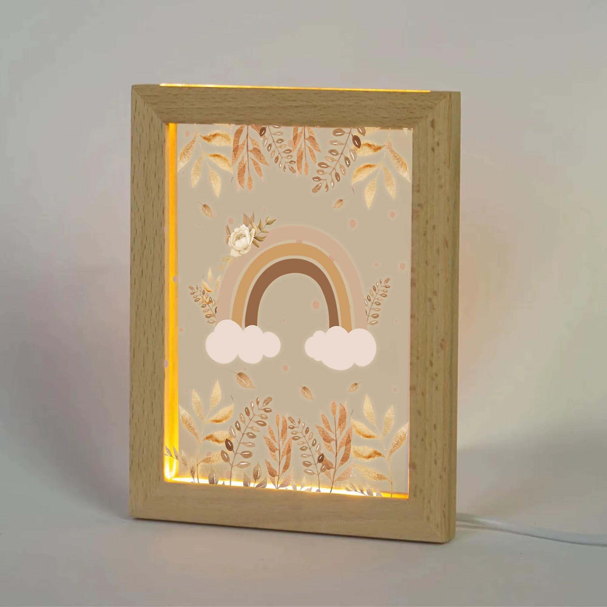 2D Flat Plant Rainbow LED Wood Photo Frame