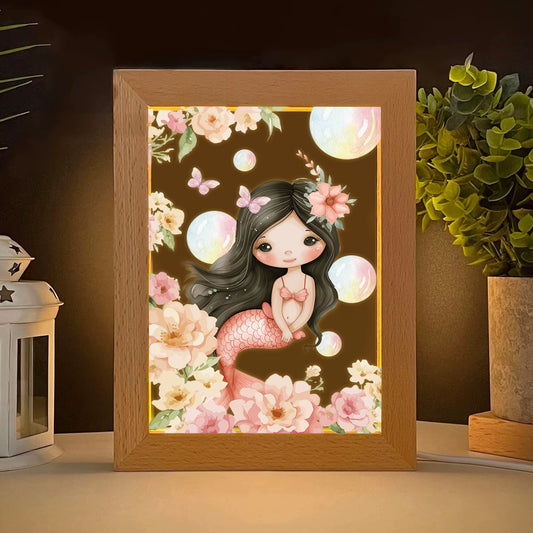 2D Flat Mermaid LED Wood Photo Frame