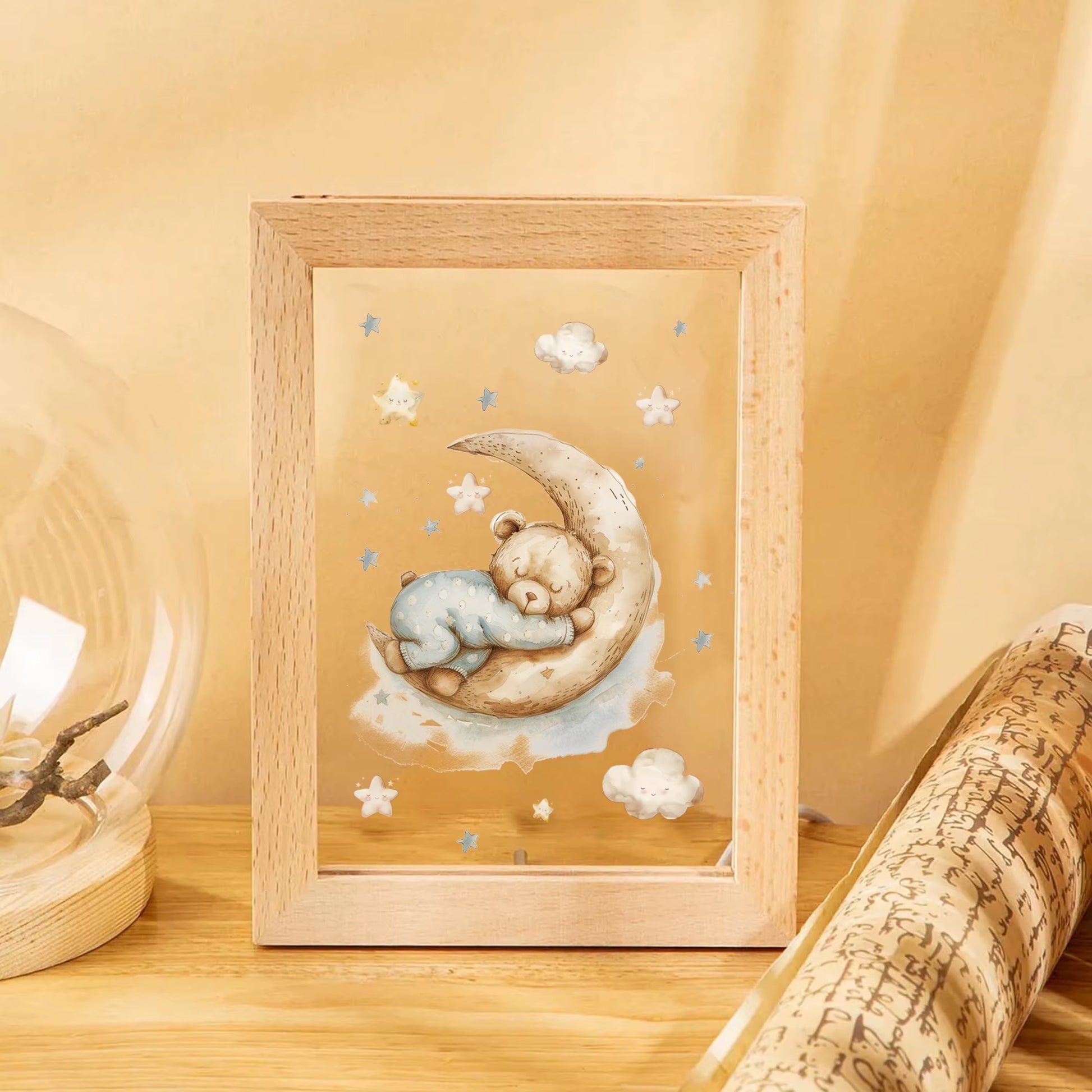 2D Flat Bear LED Wood Photo Frame