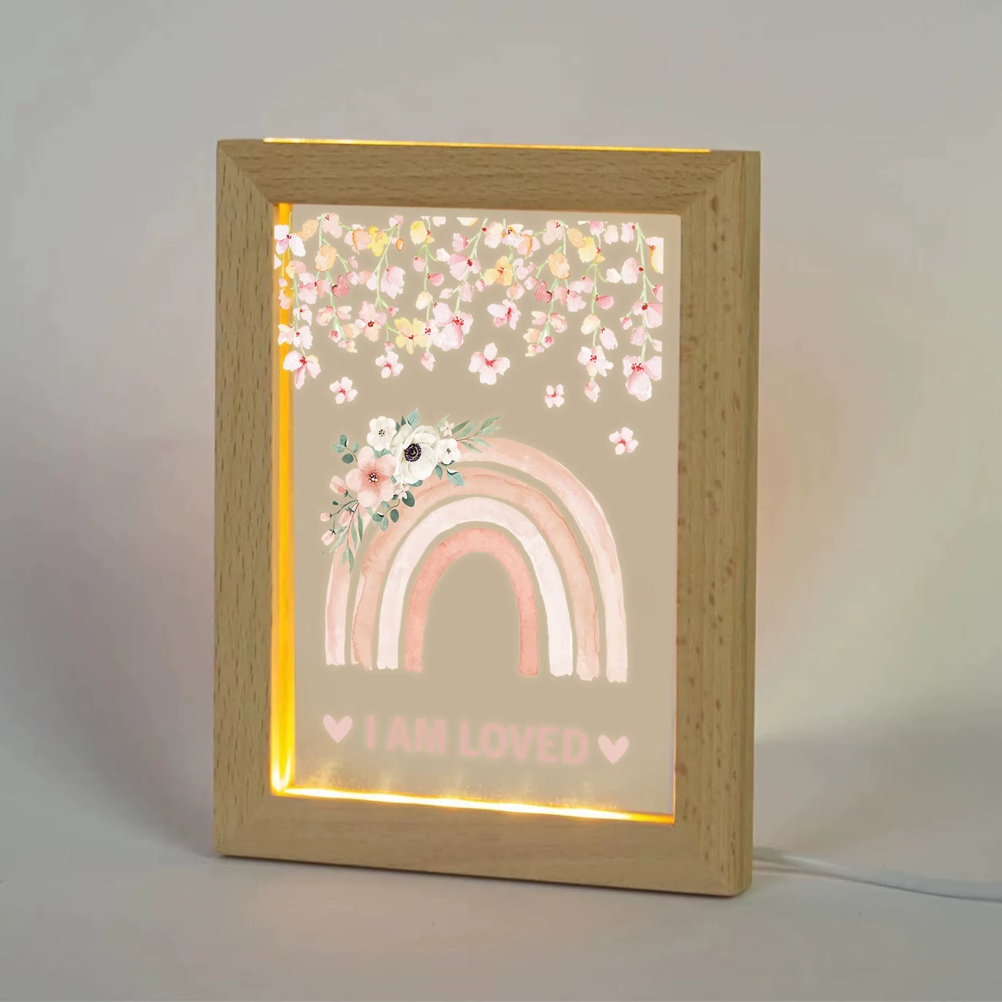 2D Flat Flower Rainbow LED Wood Photo Frame