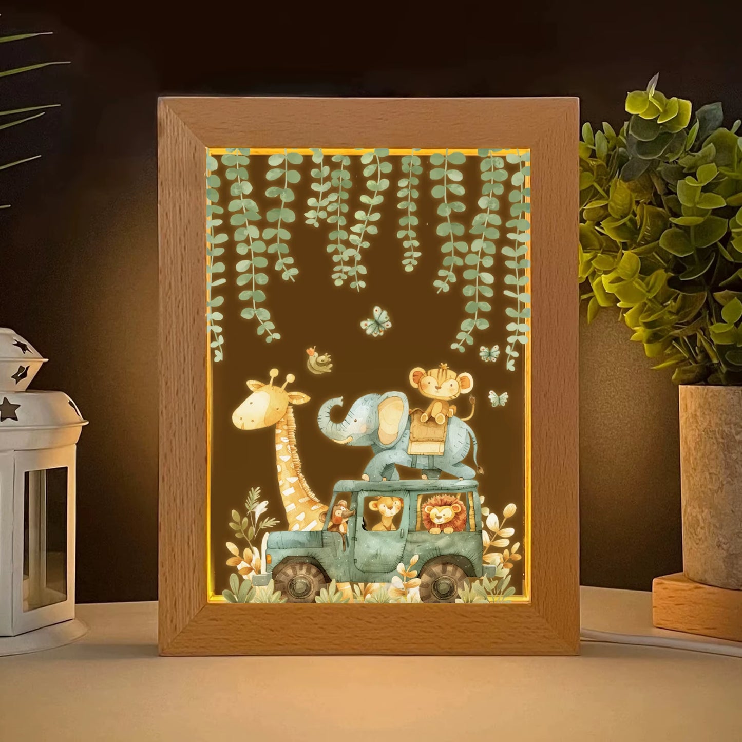 2D Flat Animal LED Wood Photo Frame