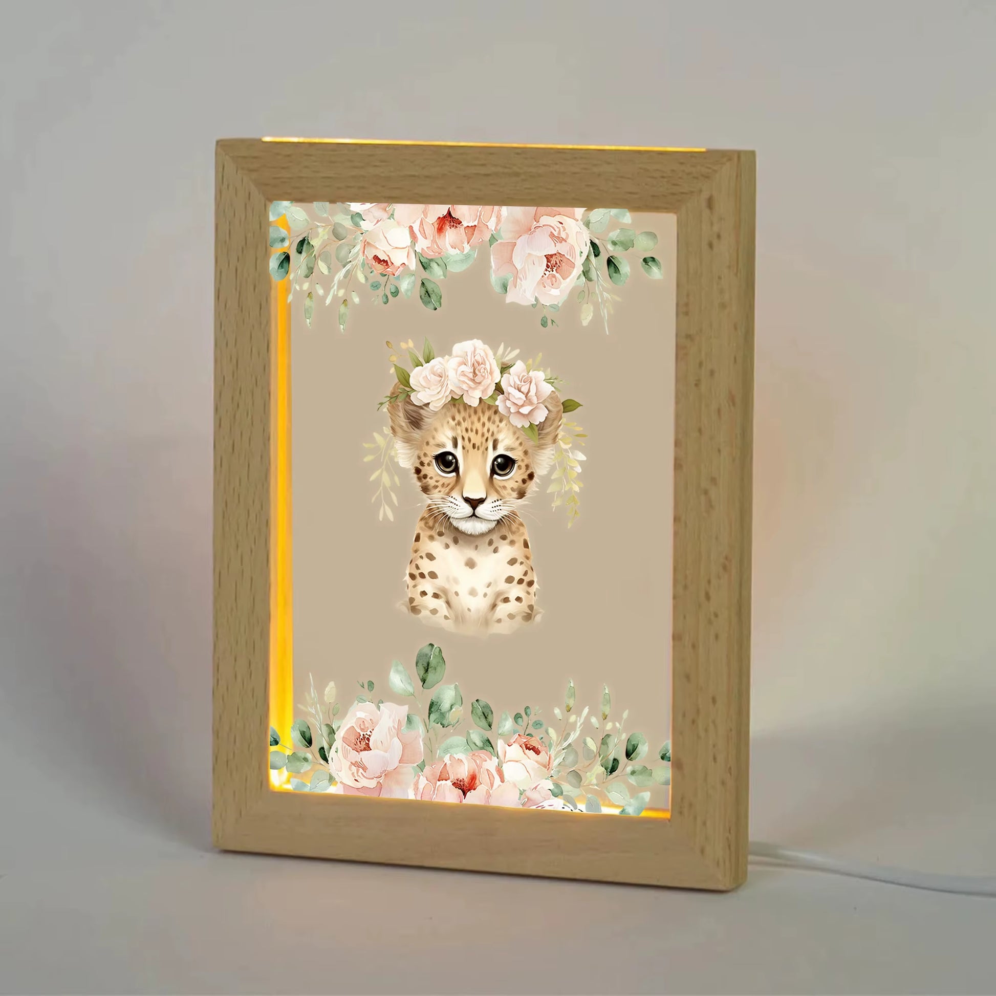 2D Flat Leopard LED Wood Photo Frame