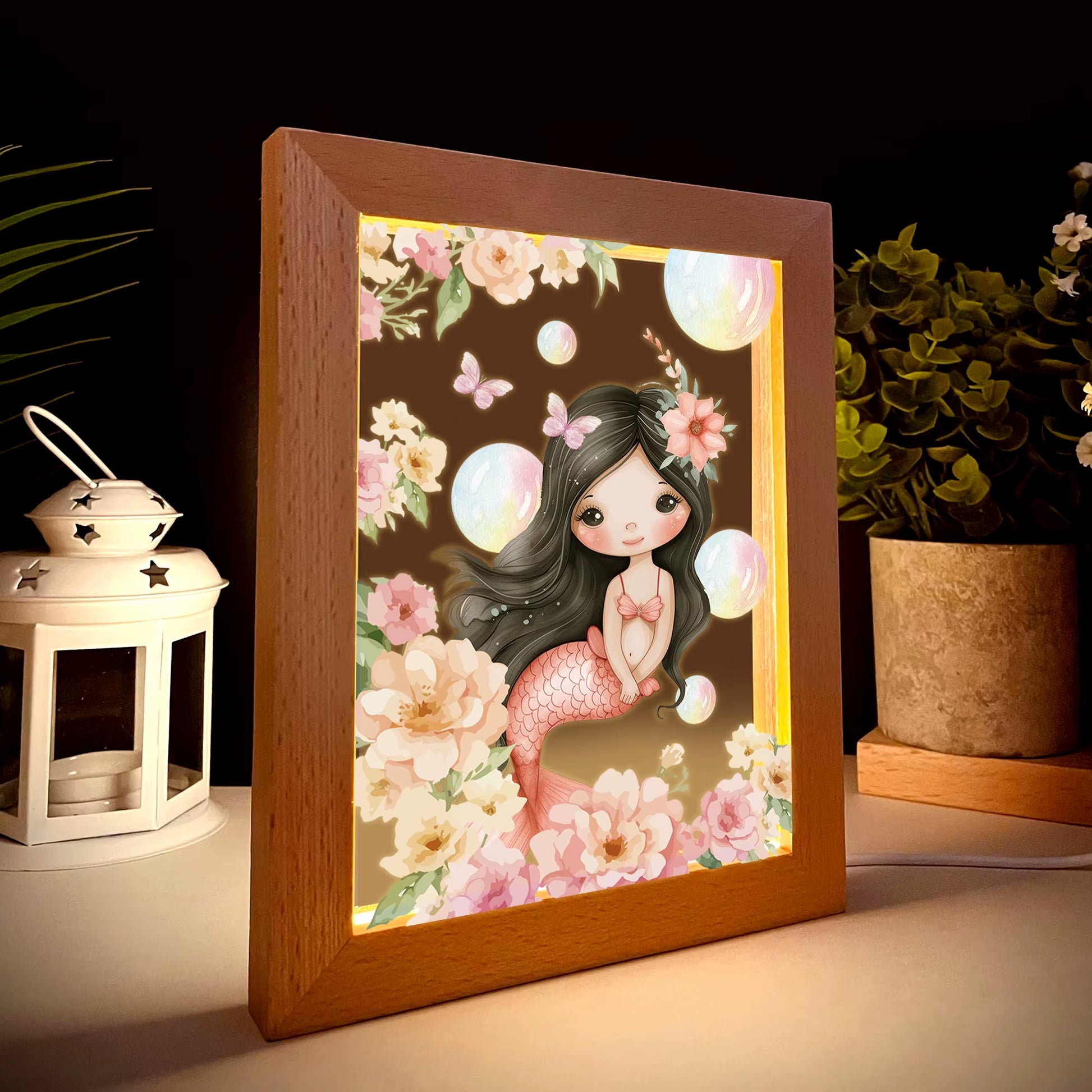 2D Flat Mermaid LED Wood Photo Frame