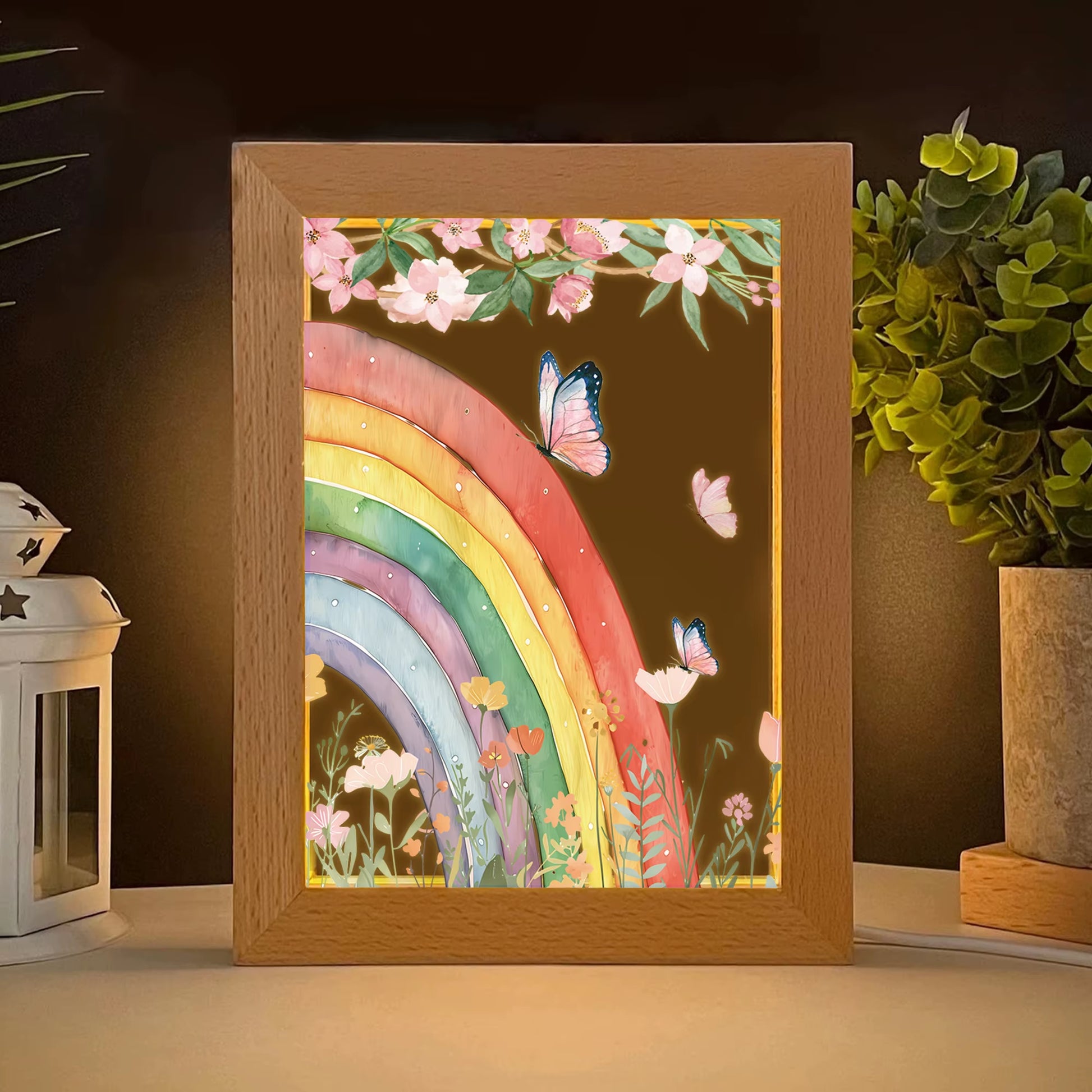 2D Flat Butterfly Flower LED Wood Photo Frame