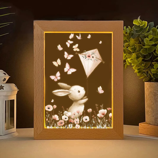 2D Flat Rabbit LED Wood Photo Frame