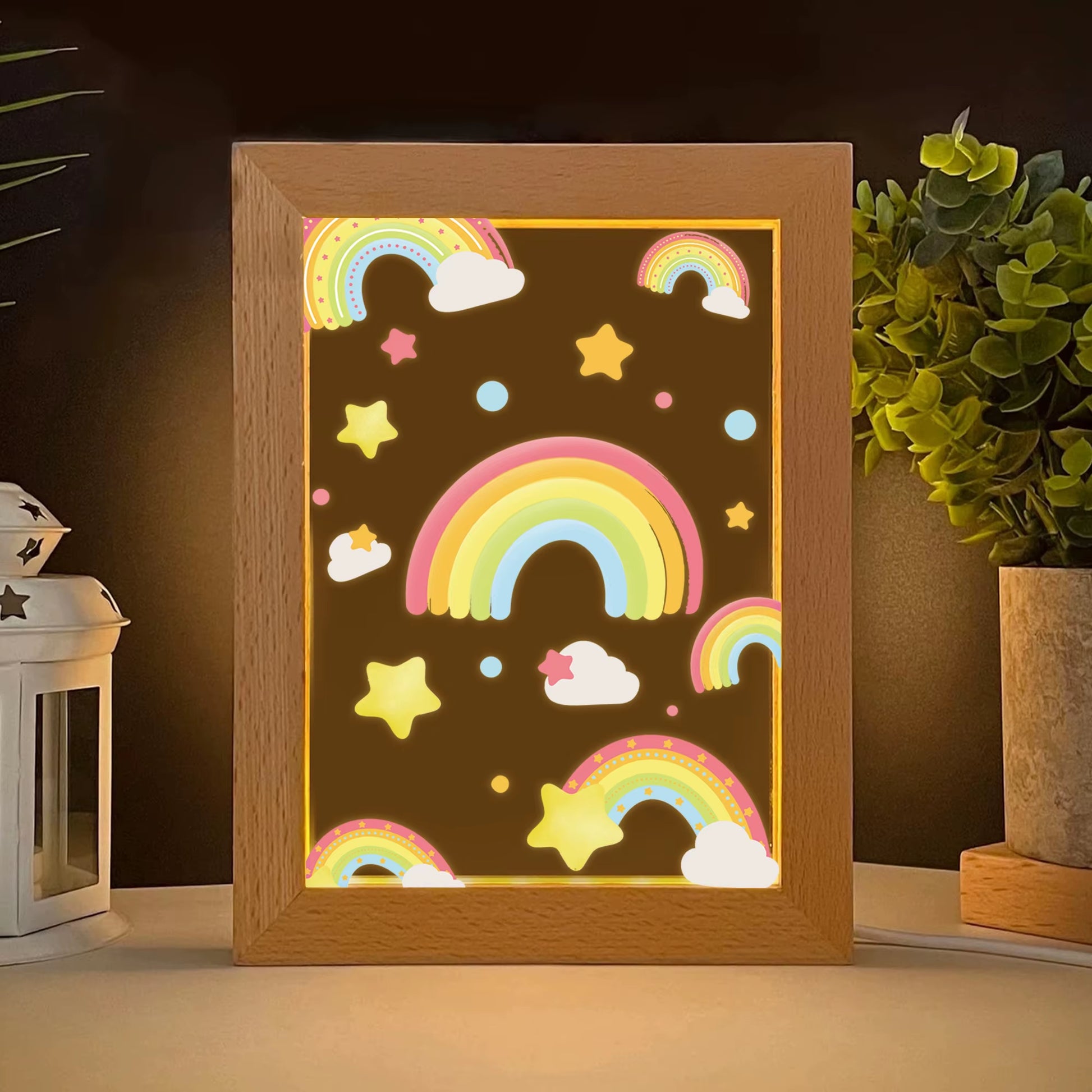 2D Flat Star Rainbow LED Wood Photo Frame