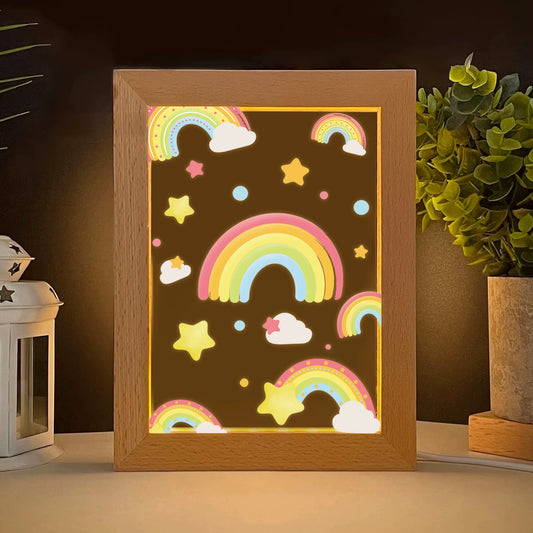 2D Flat Star Rainbow LED Wood Photo Frame