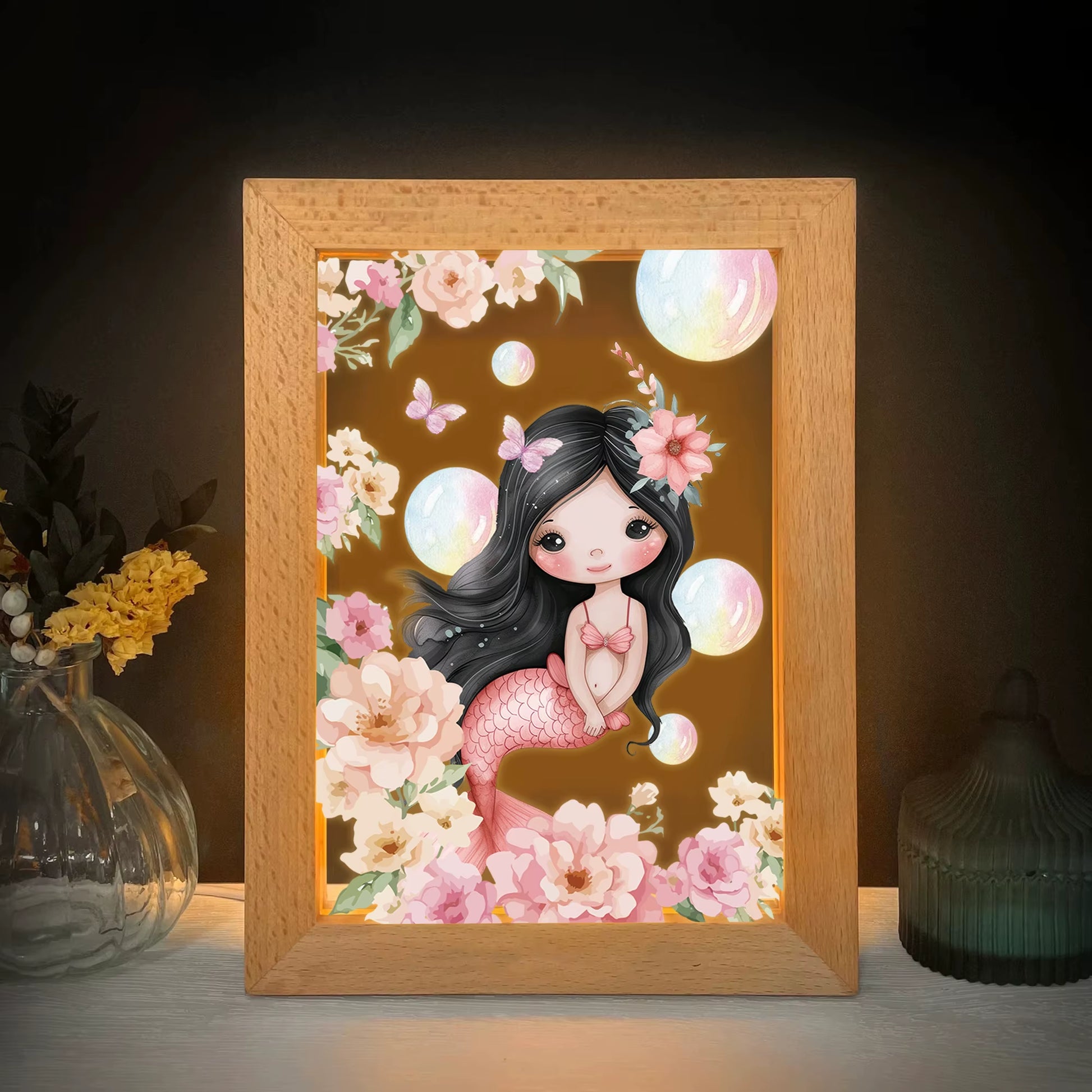 2D Flat Mermaid LED Wood Photo Frame