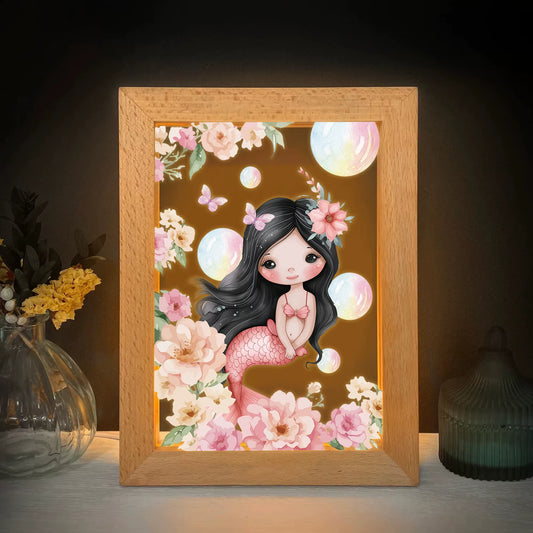 2D Flat Mermaid LED Wood Photo Frame