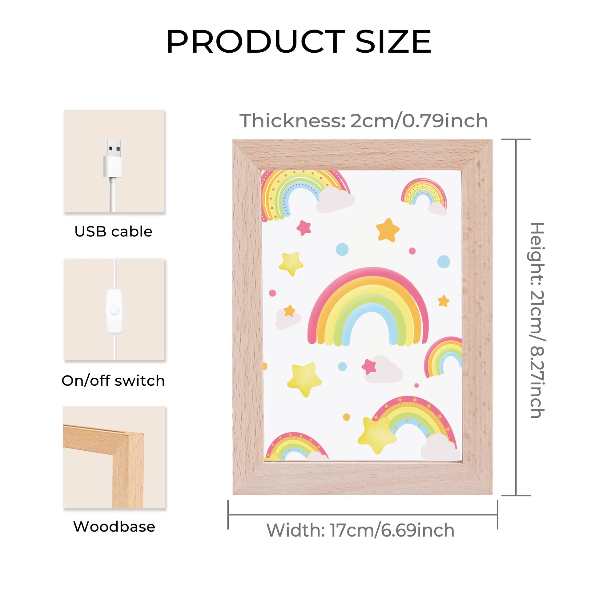 2D Flat Star Rainbow LED Wood Photo Frame
