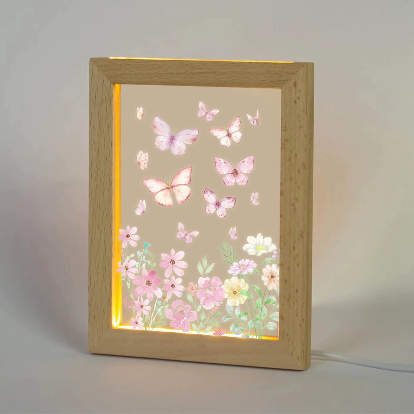 2D Flat Butterfly Bush LED Wood Photo Frame