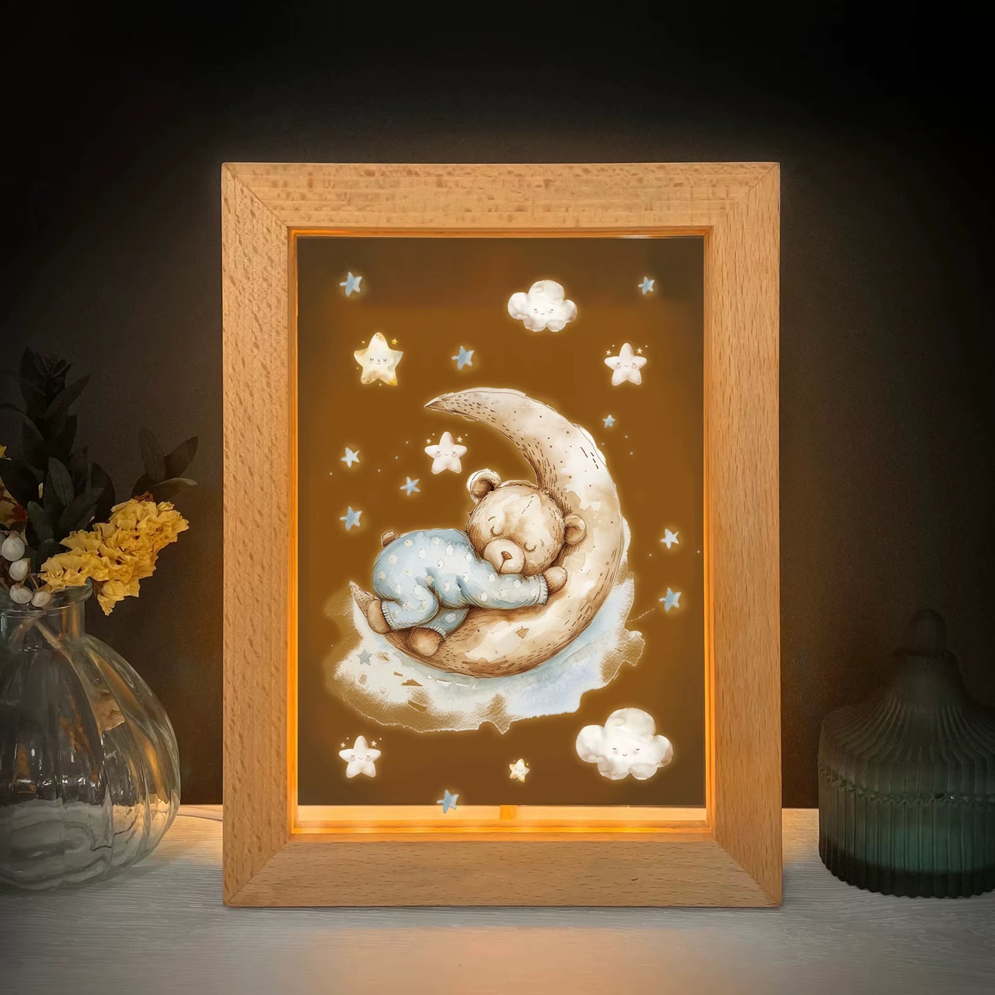 2D Flat Bear LED Wood Photo Frame