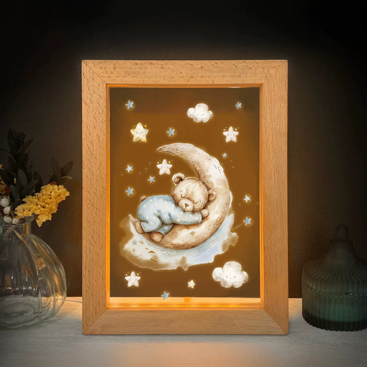 2D Flat Bear LED Wood Photo Frame