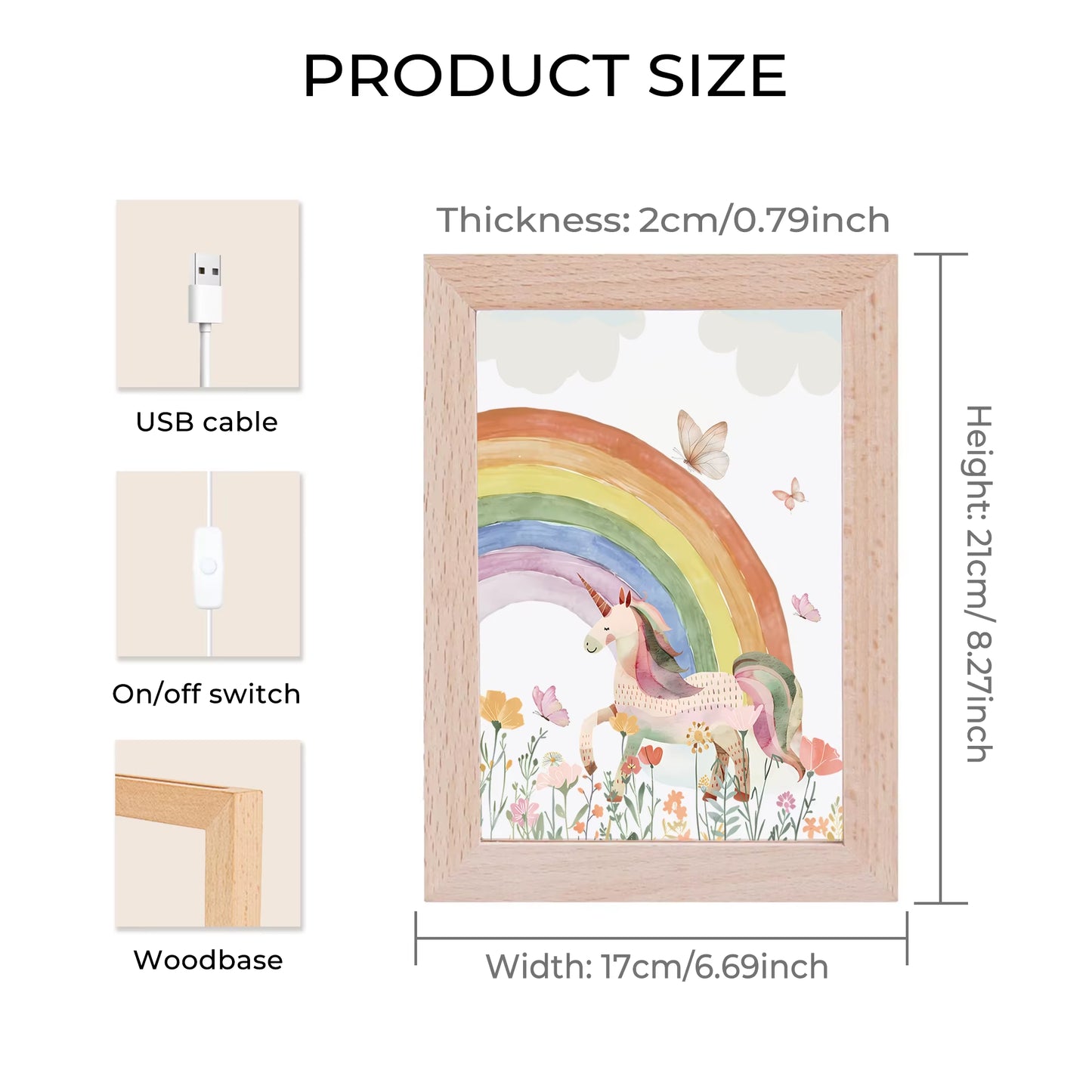 2D Flat White Horse Rainbow LED Wood Photo Frame