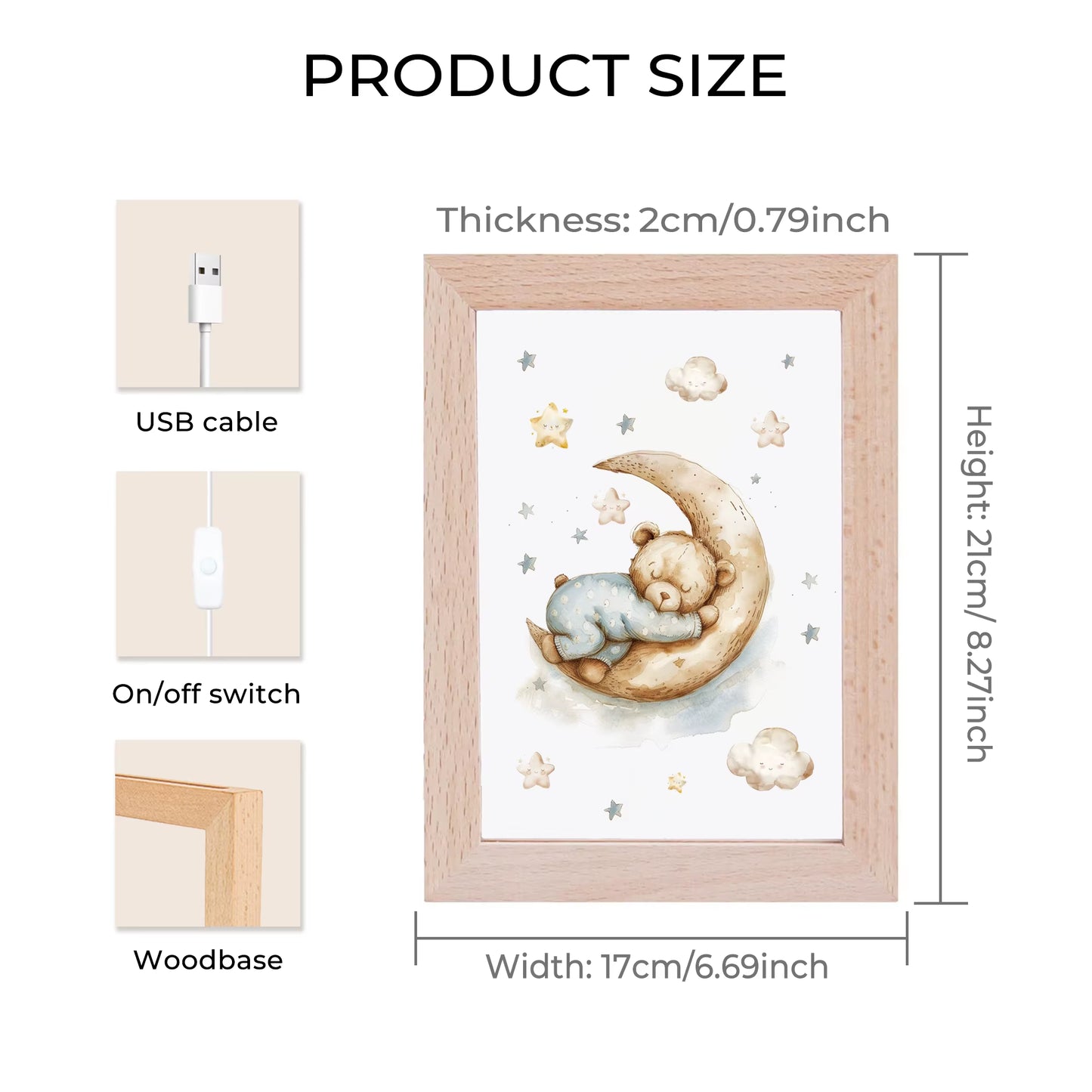 2D Flat Bear LED Wood Photo Frame
