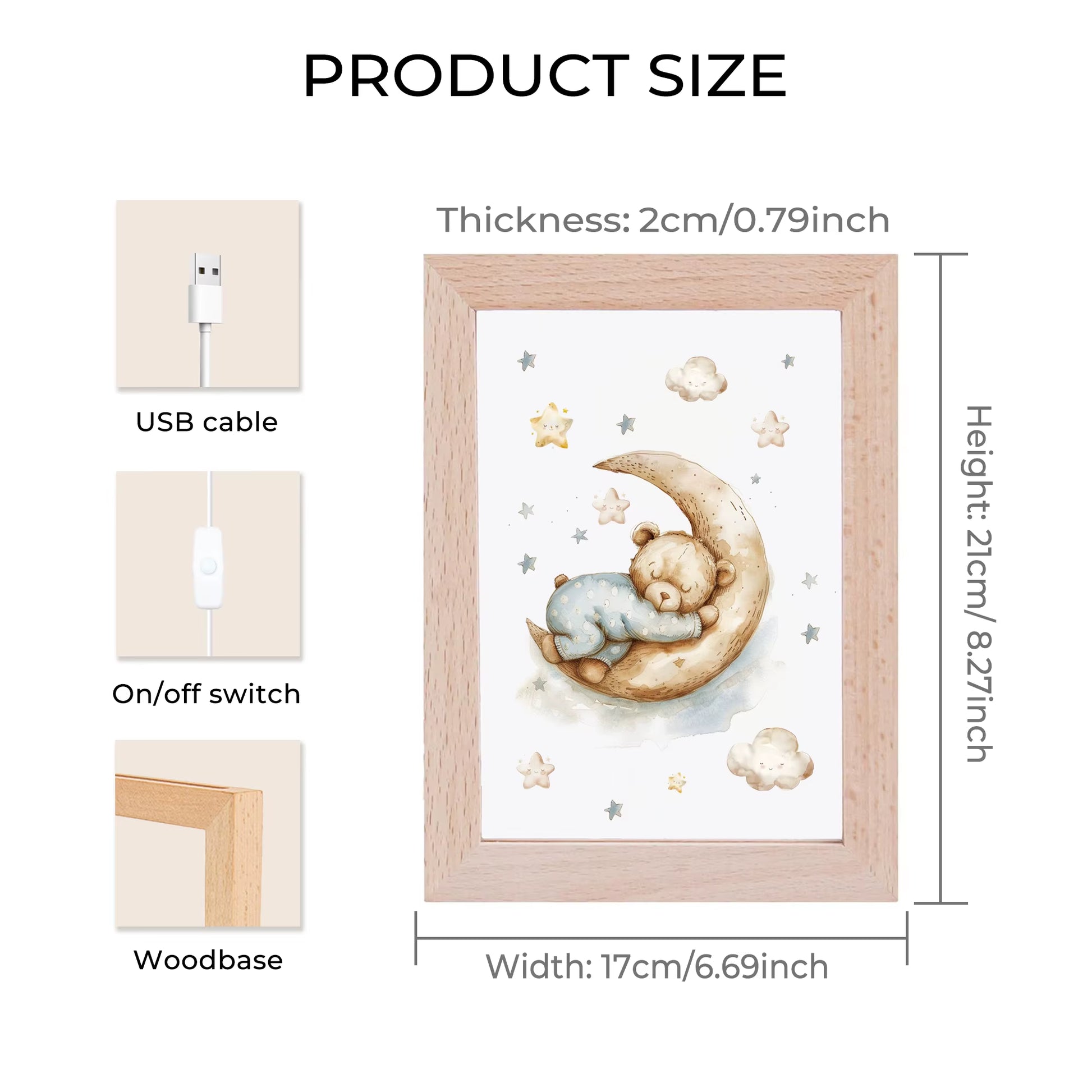 2D Flat Bear LED Wood Photo Frame