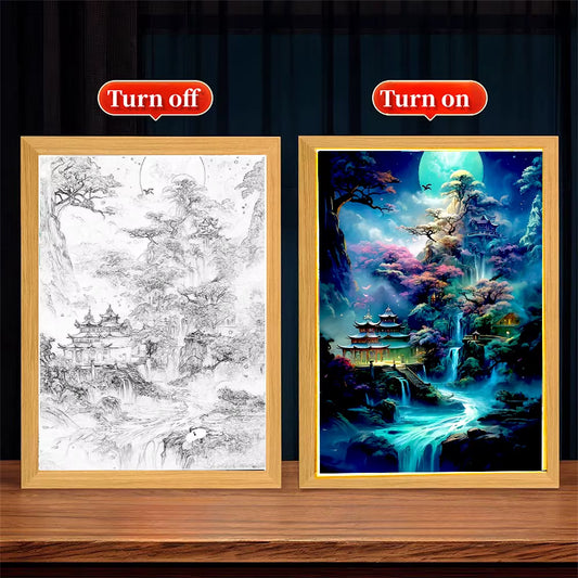 Modern Landscape LED Light Painting Wood Photo Frame