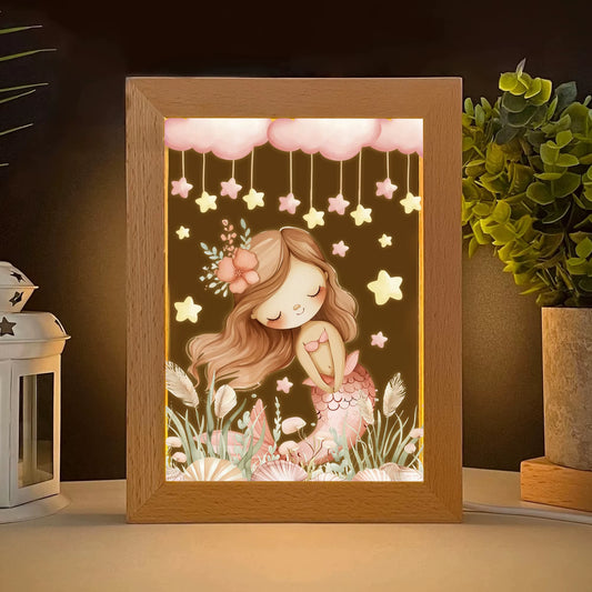 2D Flat Dream Mermaid LED Wood Photo Frame