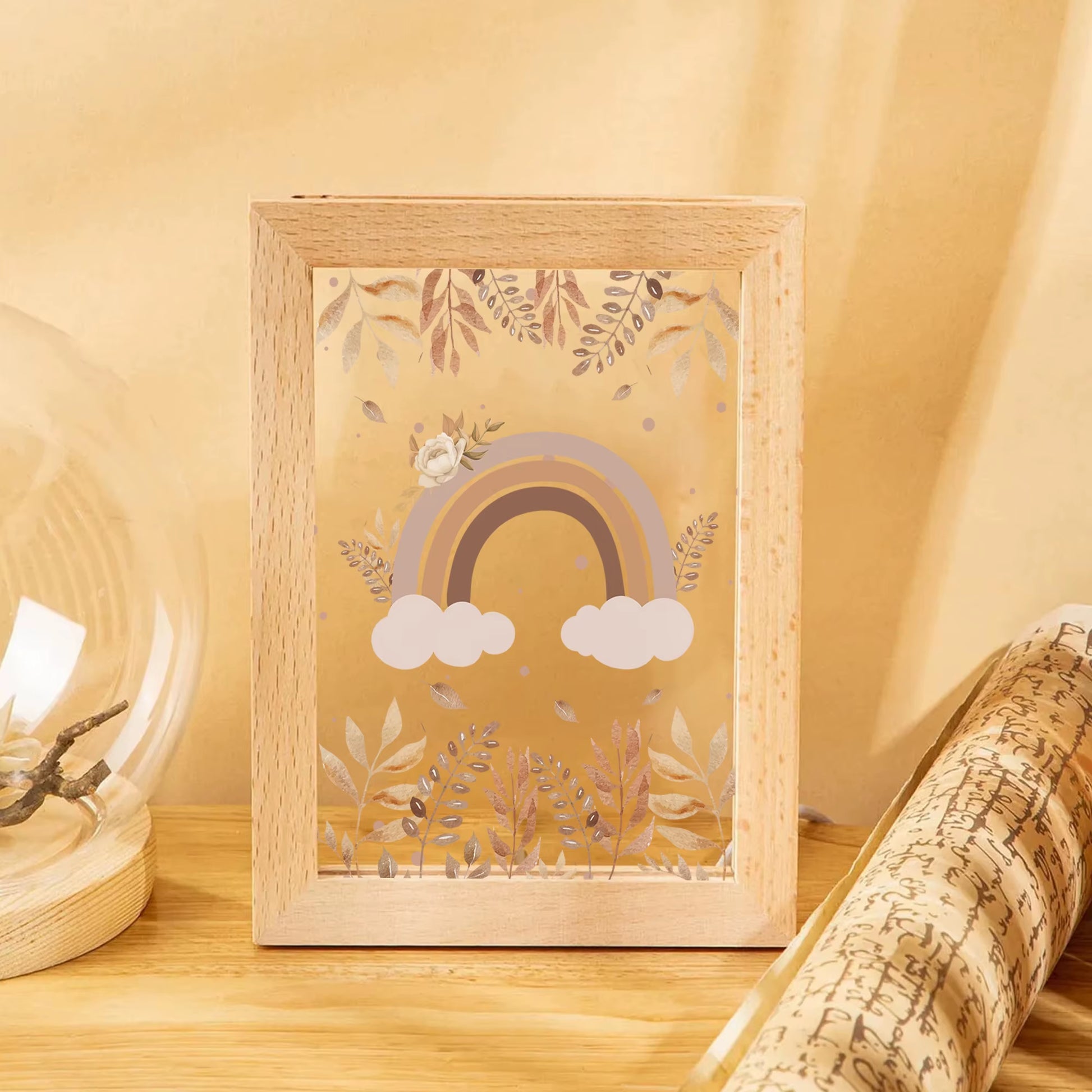 2D Flat Plant Rainbow LED Wood Photo Frame