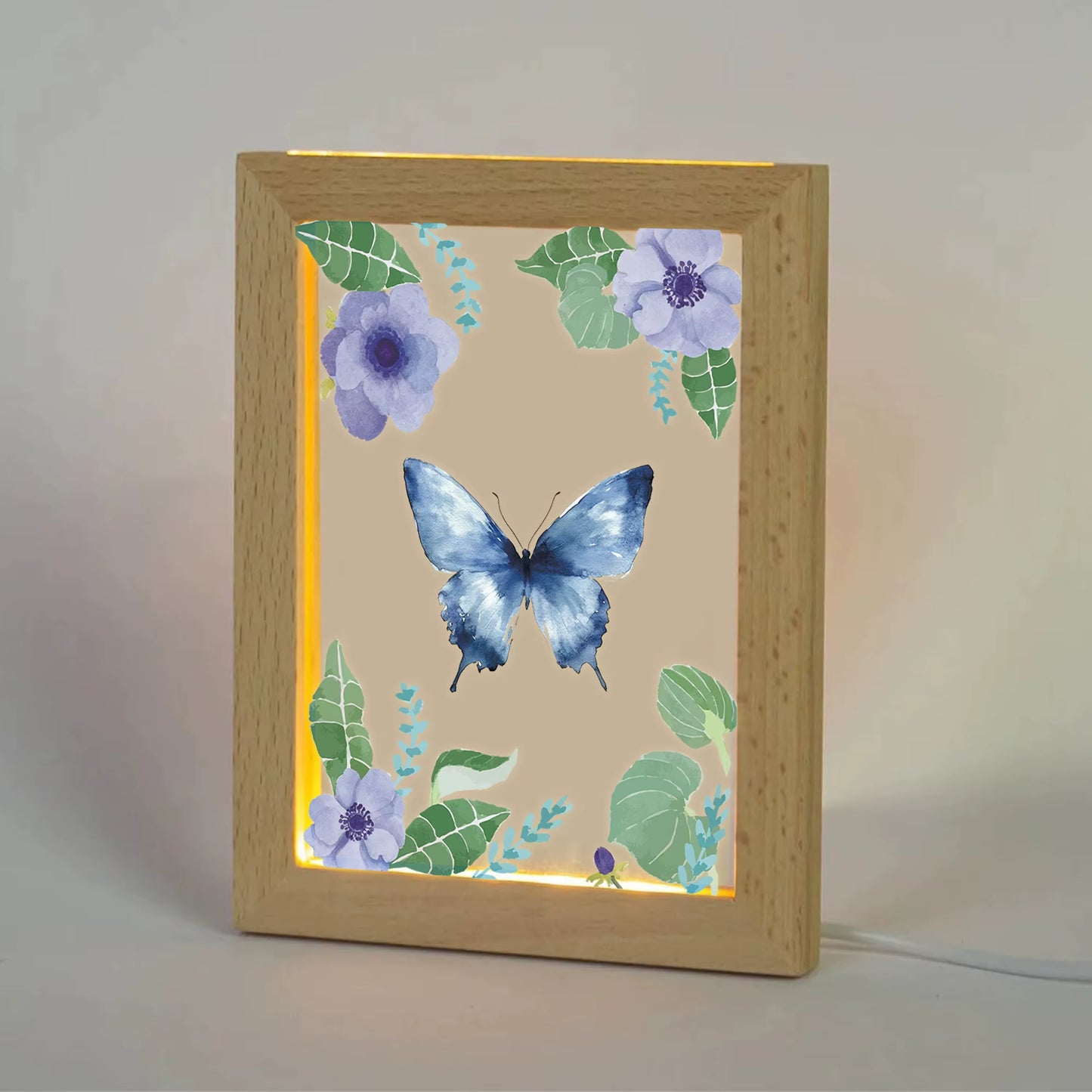 2D Flat Blue Butterfly LED Wood Photo Frame