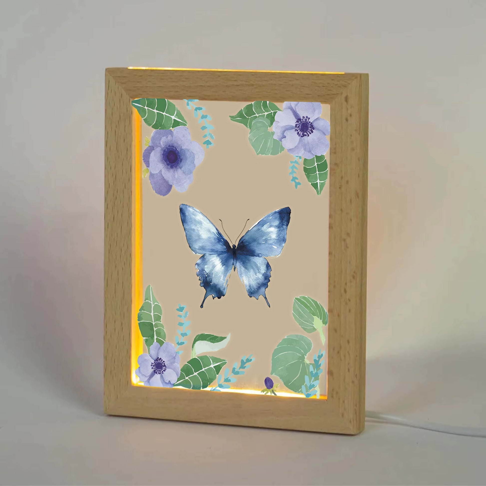 2D Flat Blue Butterfly LED Wood Photo Frame