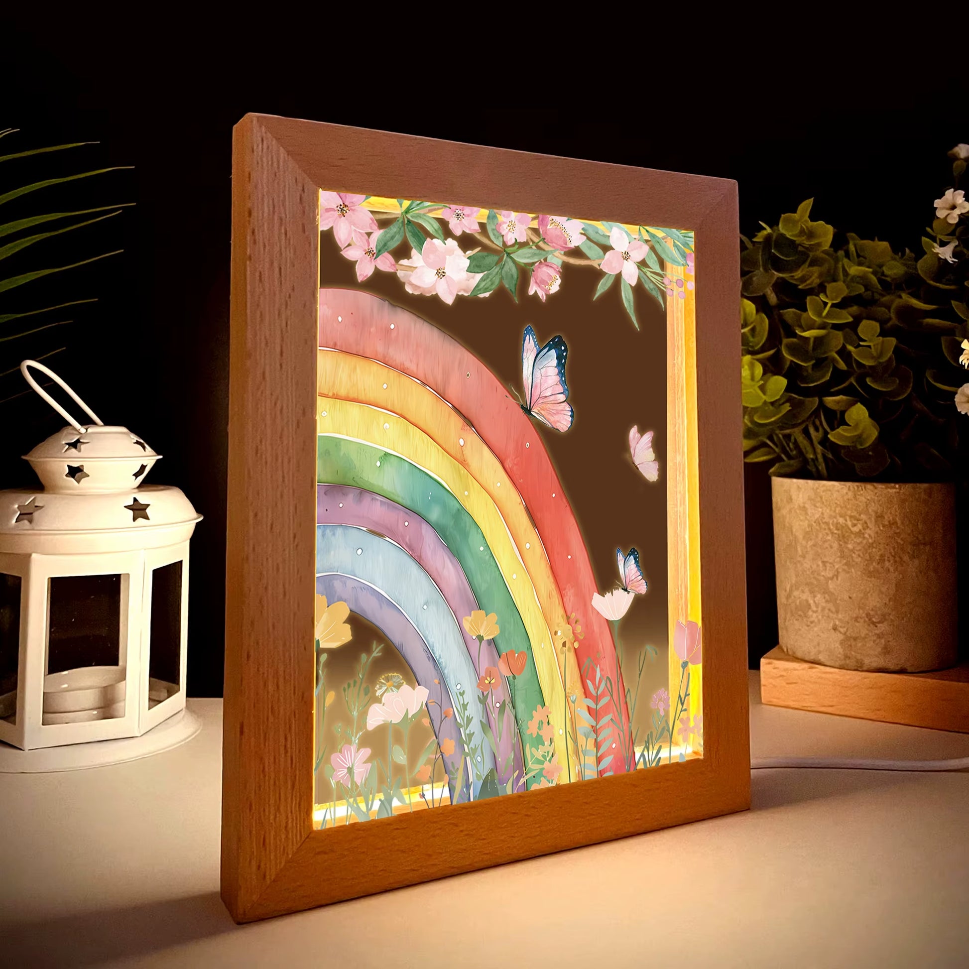 2D Flat Butterfly Flower LED Wood Photo Frame