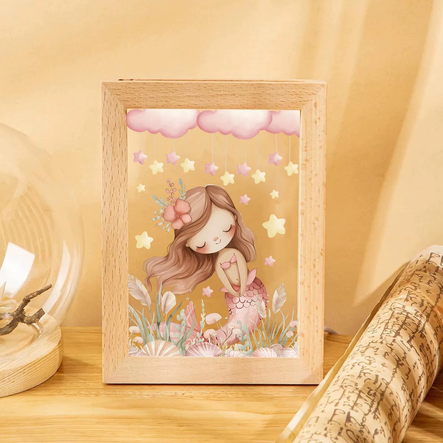 2D Flat Dream Mermaid LED Wood Photo Frame