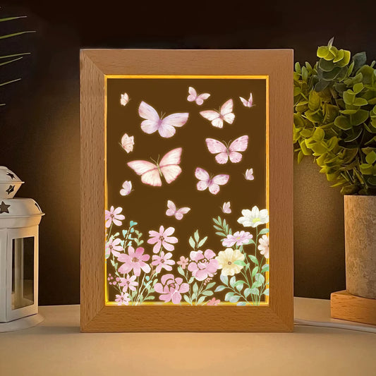 2D Flat Butterfly Bush LED Wood Photo Frame