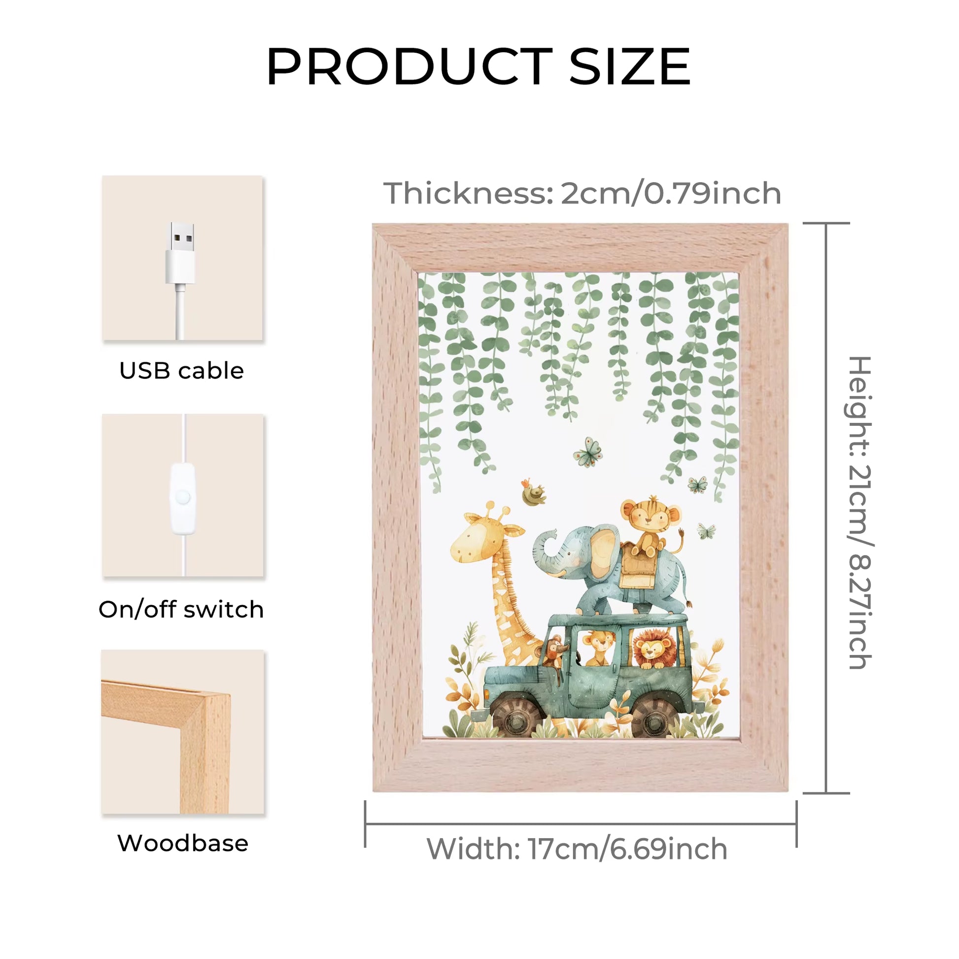 2D Flat Animal LED Wood Photo Frame