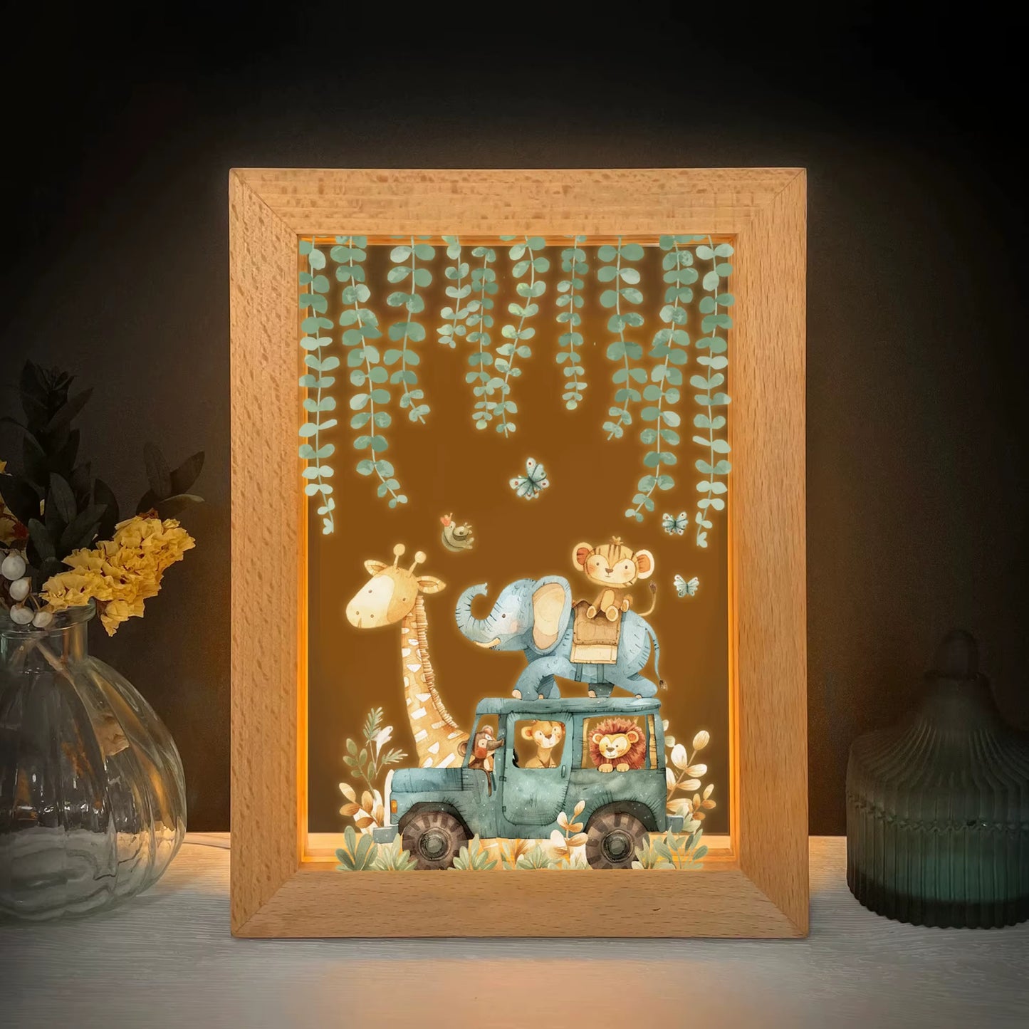 2D Flat Animal LED Wood Photo Frame